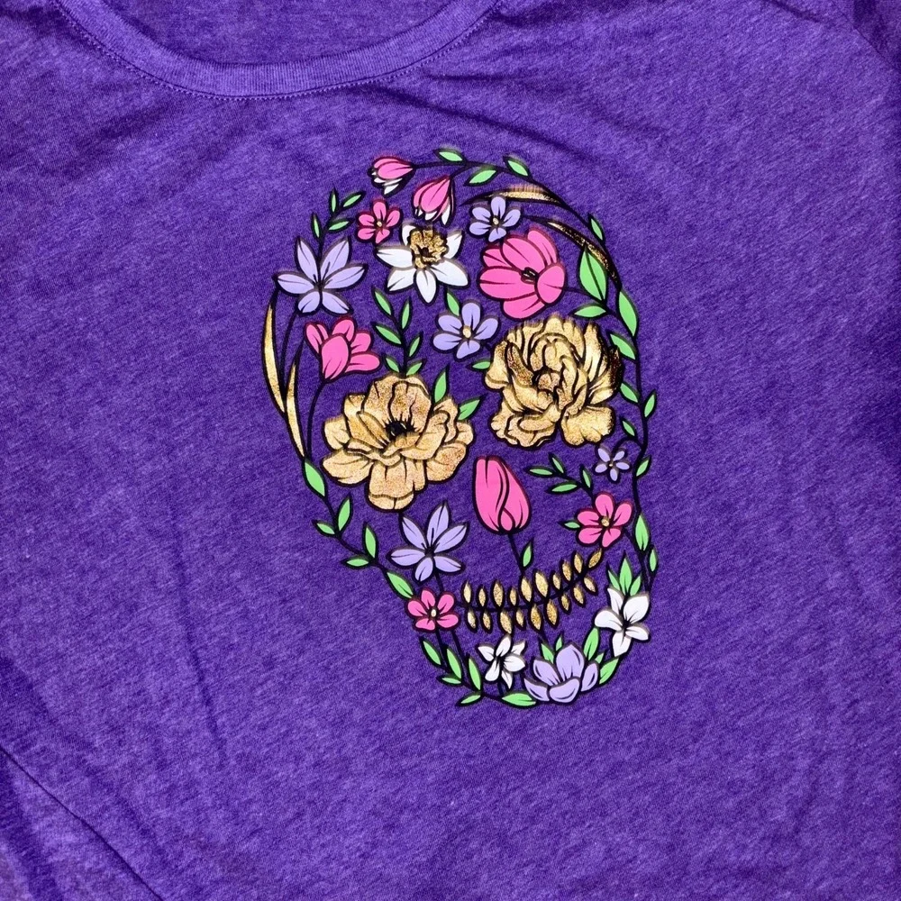 Way To Celebrate Sugar Skull Day of The Dead Halloween T-Shirt Womens XL Purple - Picture 1 of 7